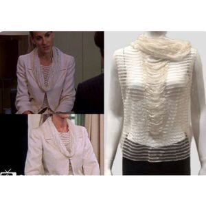 CHANEL cowl neck MESH & PEARL sleeveless SHIRT TOP sz 42 8 CELEBRITY